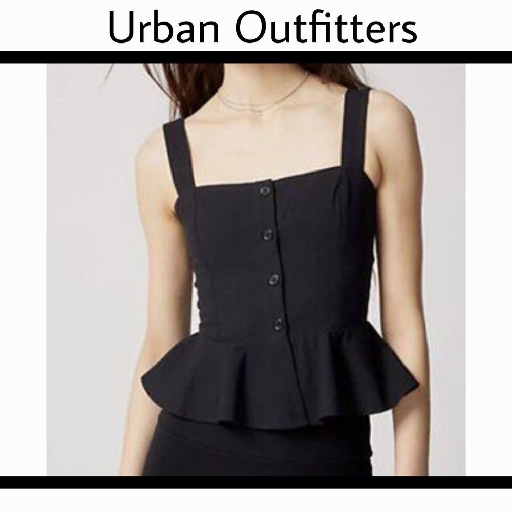 Urban Outfitters Sleeveless Peplum Top Button Front Black Women’s XL